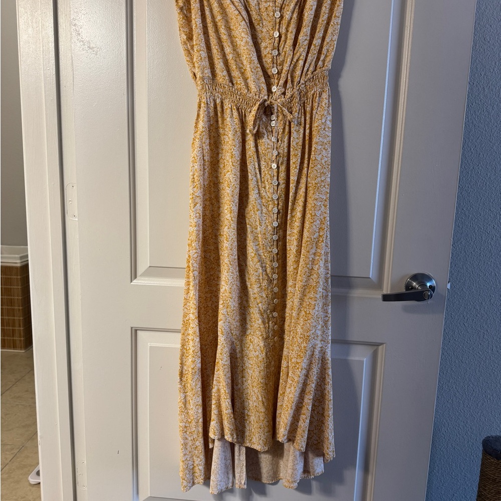 Vince Camuto Womens Smocked Strapless Peasant Dress Yellow